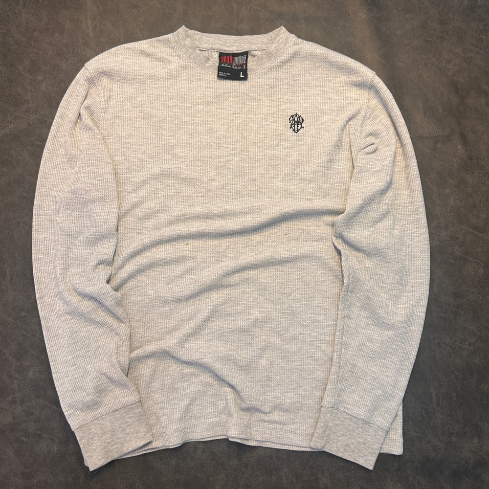 Southpole Mens Long Sleeve Thermal Knit Shirt Grey Logo Size L